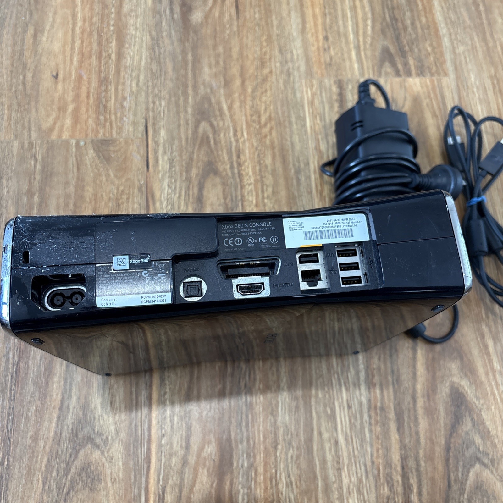 Xbox 360 S Glossy Black Console Only Model 1439 Tested Working W/ Power Supply