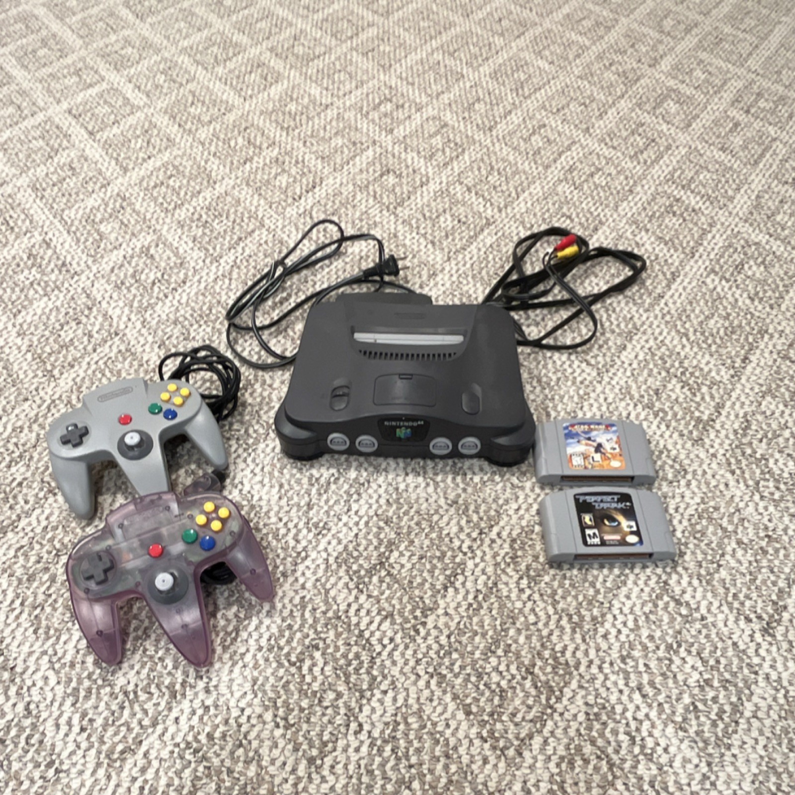 Nintendo 64 Console Black Gray Purple w/ 2 Controllers and Star Wars