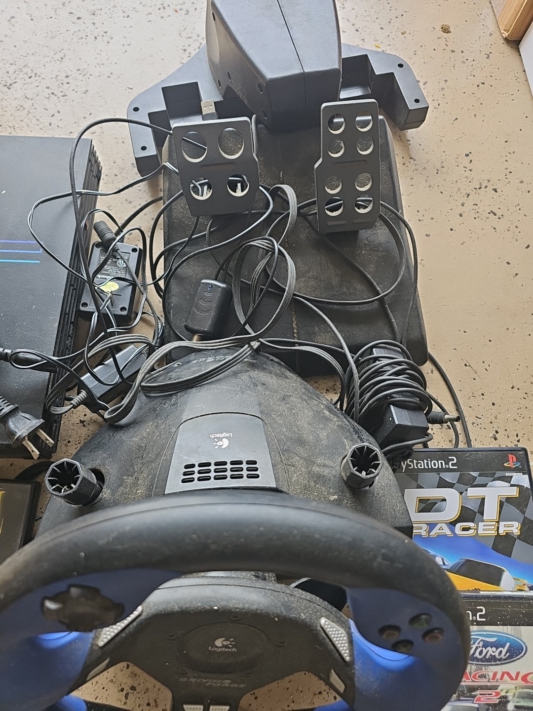 Sony PlayStation 2 PS2 Fat Black Console, Wheel, Pedal and 9 Racing Games