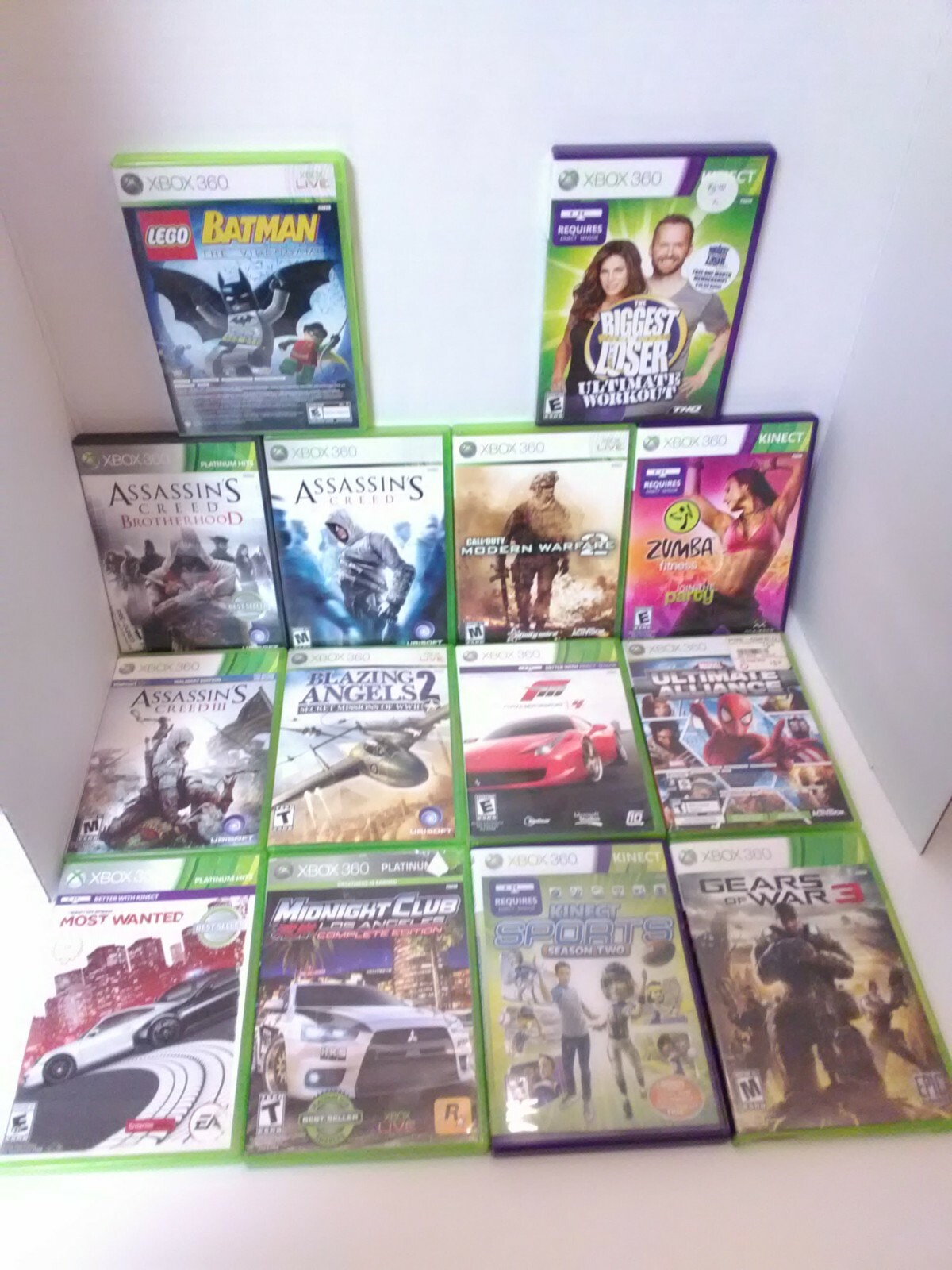 120 GB XBOX 360 Console w/ 2 Controllers, Kinect Bar, Cords & 53 Games – TESTED
