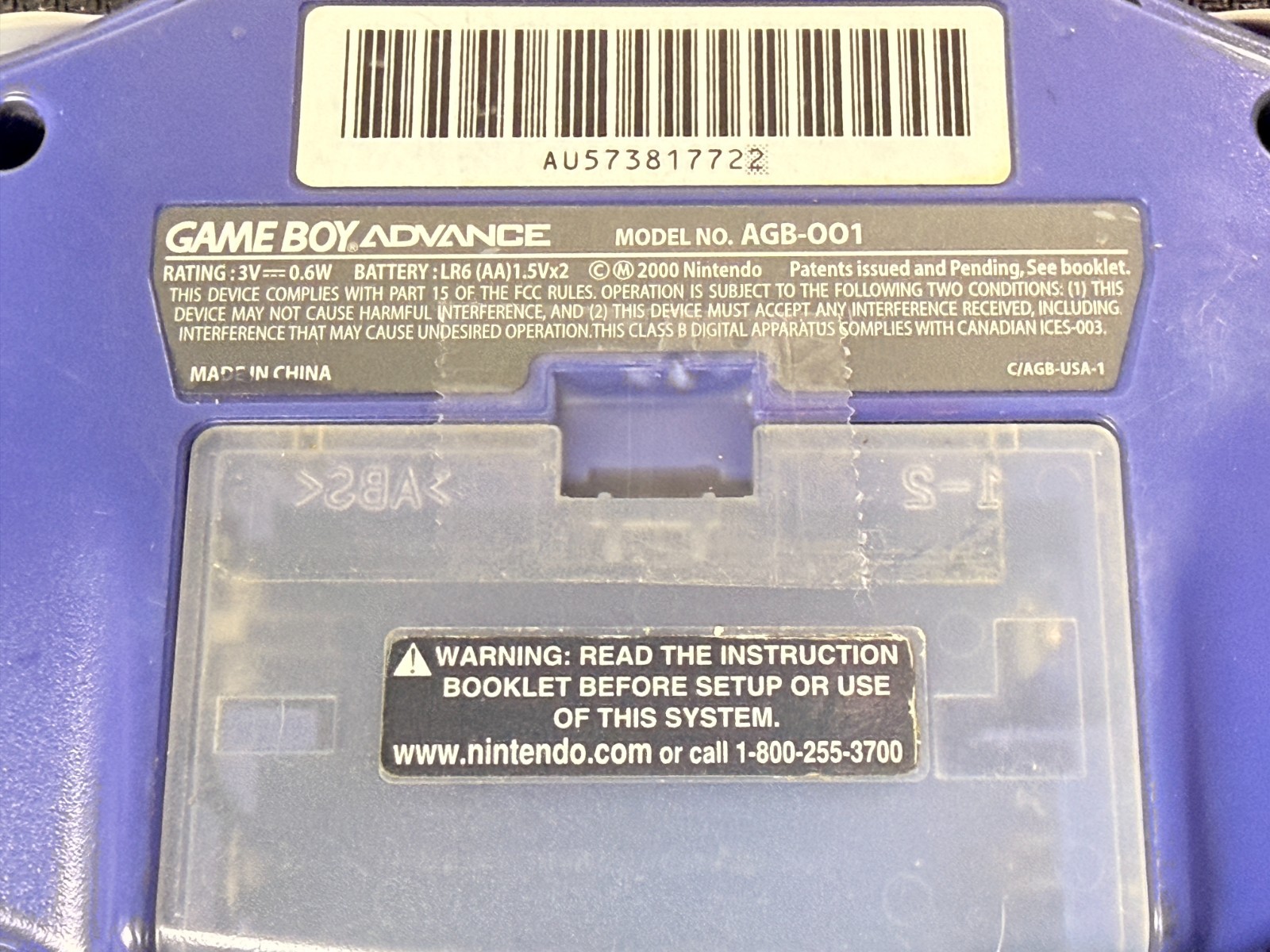 Nintendo Game Boy Advance GBA AGB-001 – Indigo Purple – See Video