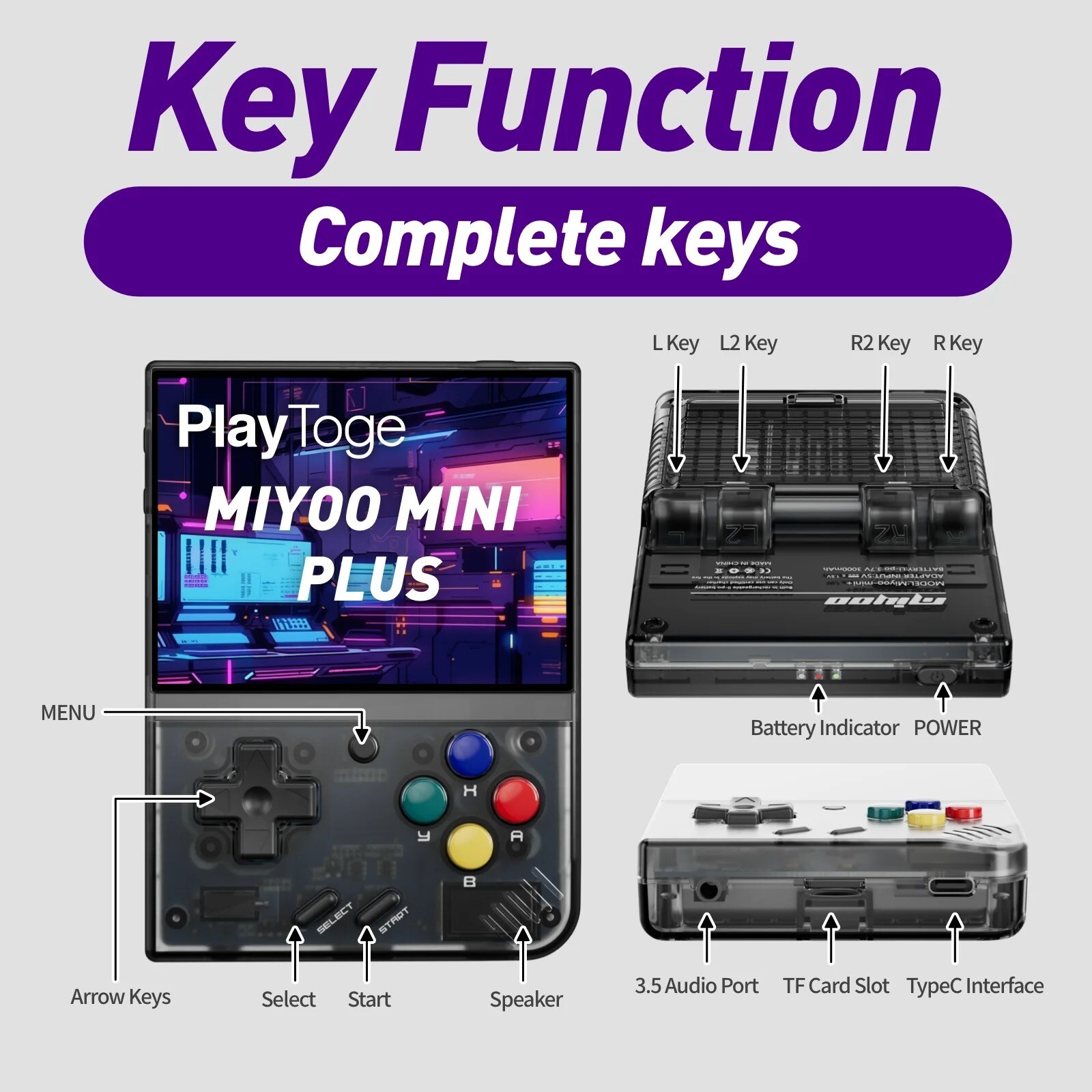 Miyoo Mini Plus Retro handheld Console 128GB OnionOS WiFi Easy Net Play – Purple