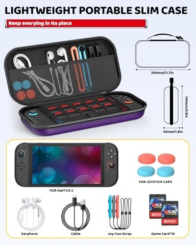Nintendo Switch 2 Accessories Bundle – Portable Hard Shell Case, Screen Protecto