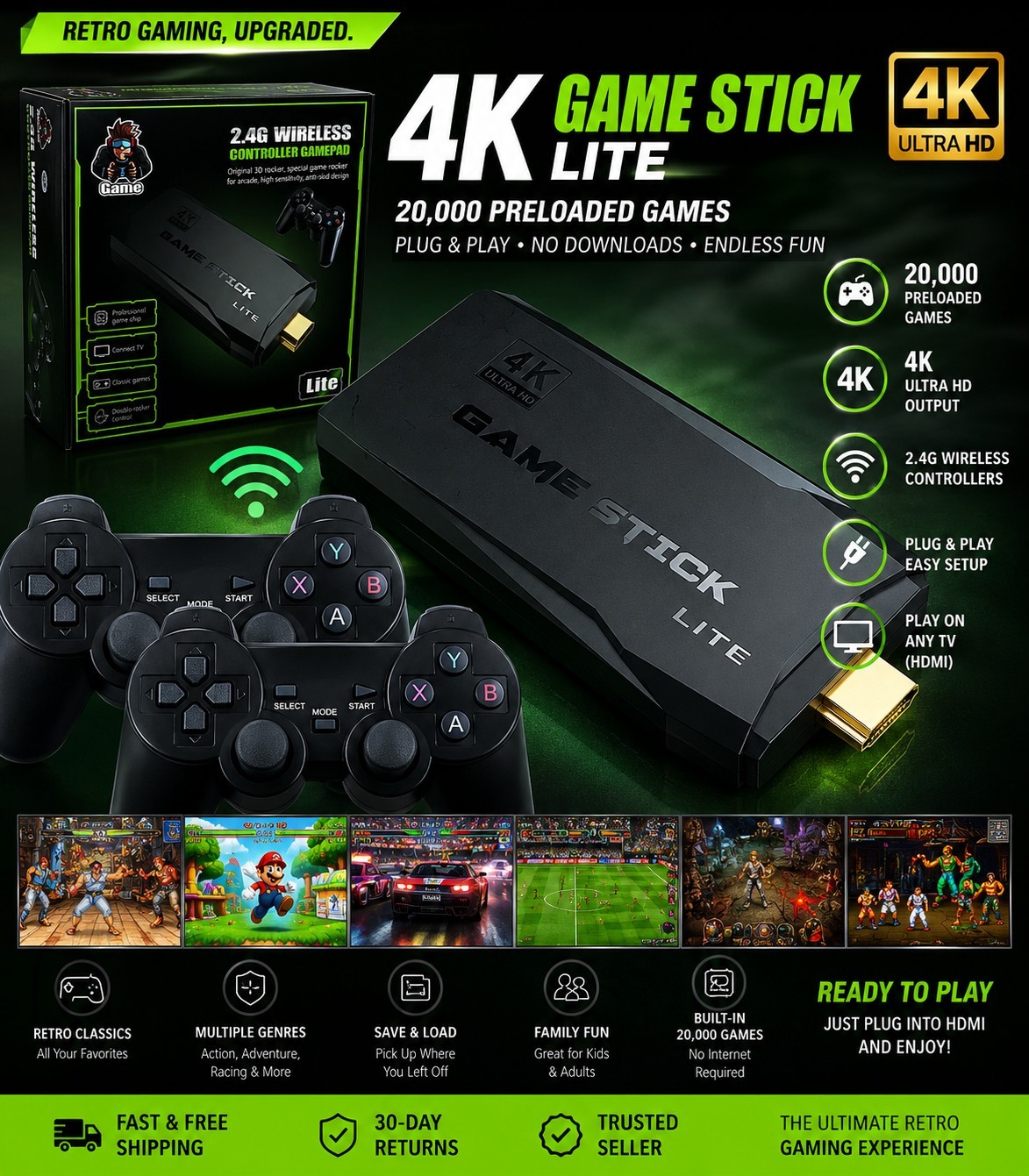 Retro Console with 10 Emulators and 20,000 pre-Loaded Games 4k Resolution
