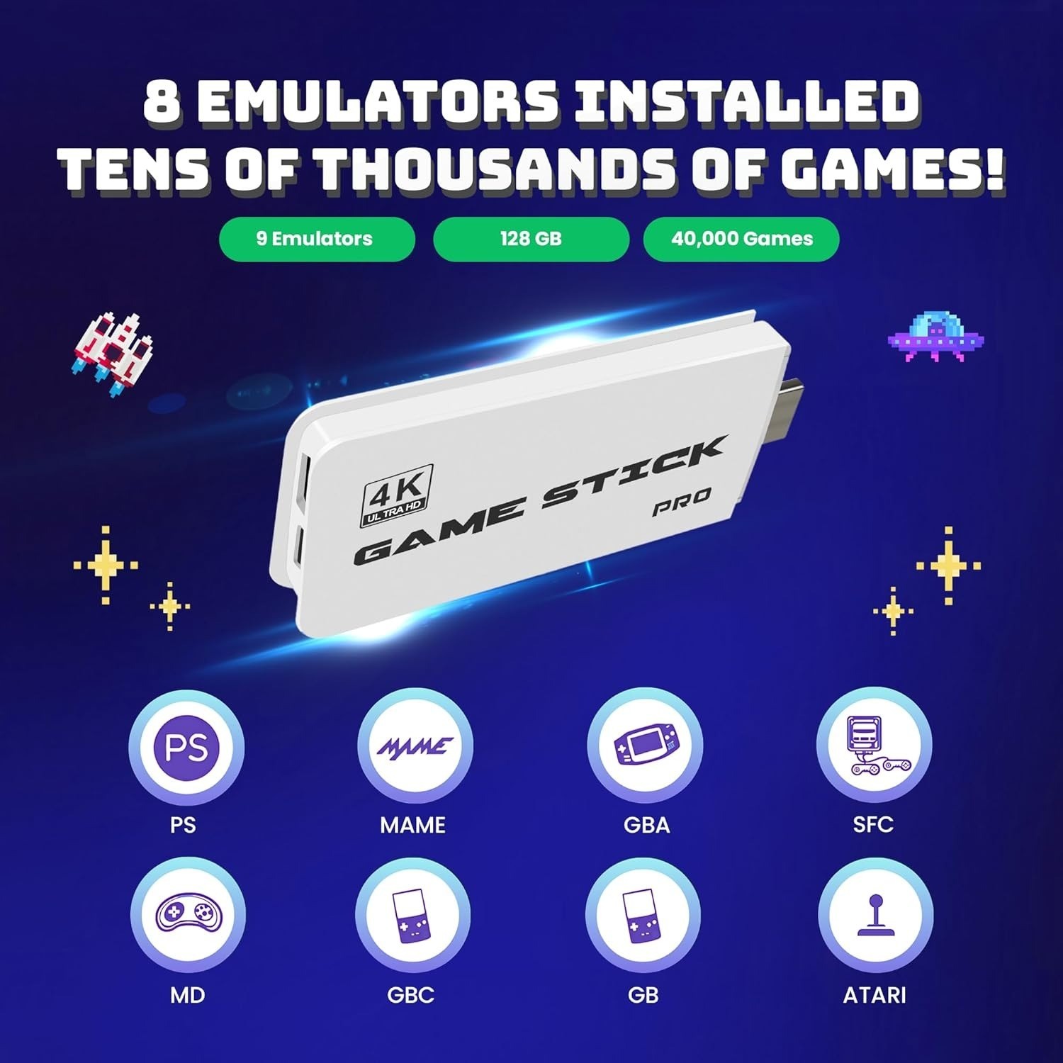 Retro Gaming Console with 40,000+ Classic Video Games 10 Emulators 128GB Storage
