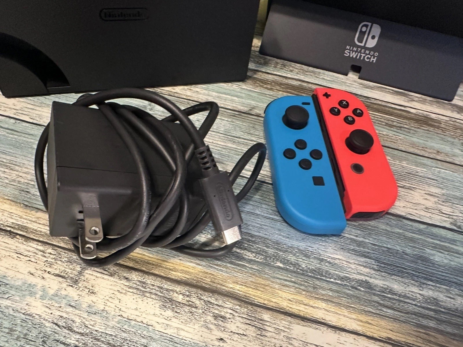 Nintendo Switch OLED Model w/ Neon Red & Neon Blue JoyCon Console + 2 JoyCons
