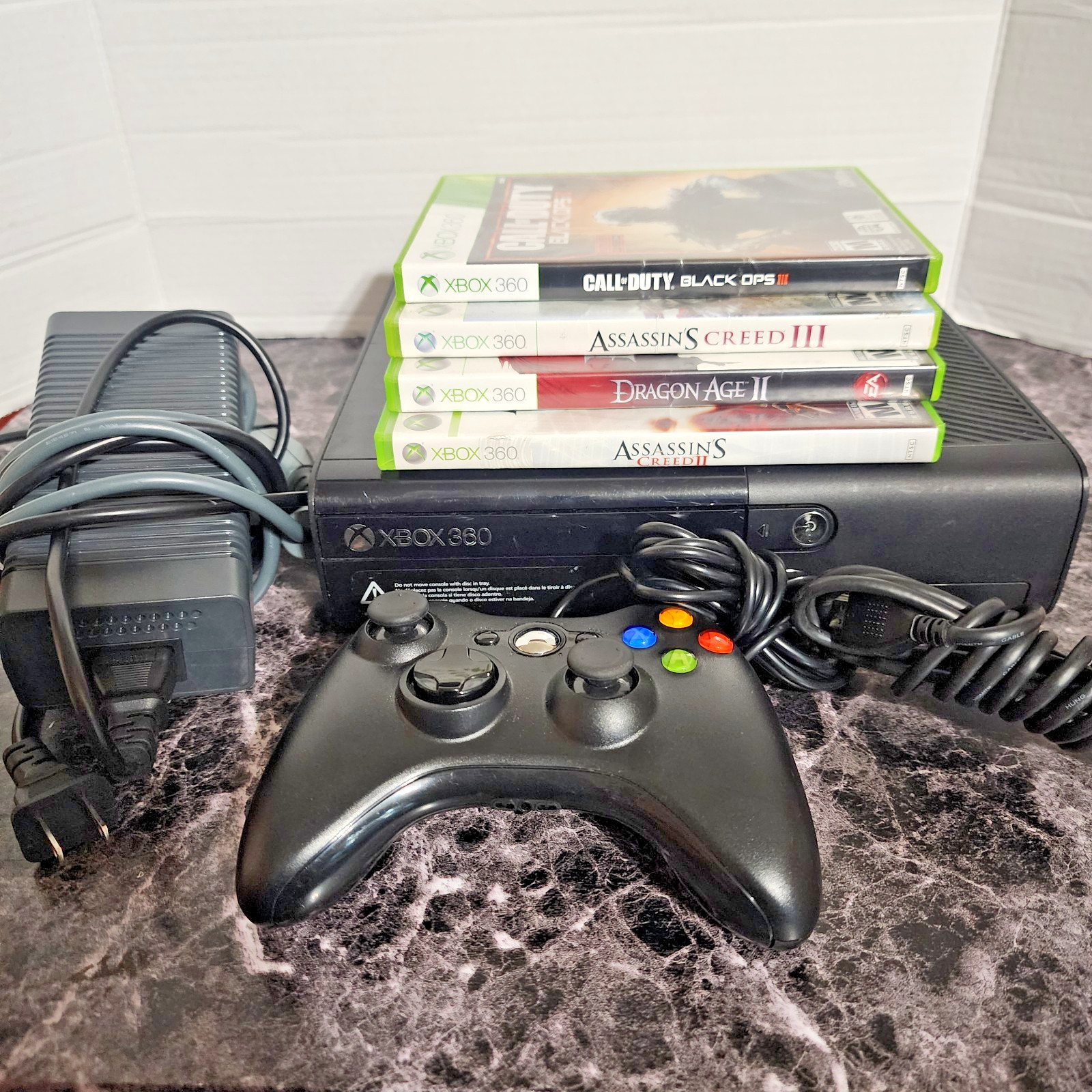 Microsoft Xbox 360 E Console Bundle Tested w/ 4 Games Controller HDMI No HDD
