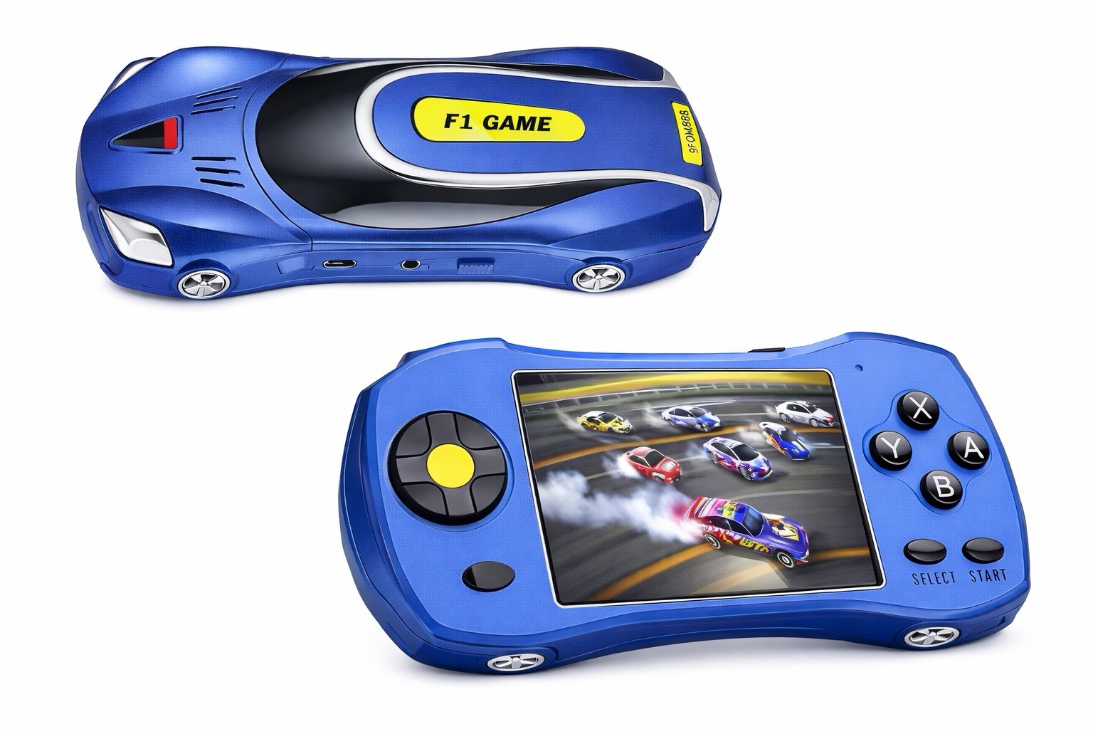 F1 Game Handheld Racing Console Built-in Games Blue Black Yellow USB-A 3.5mm