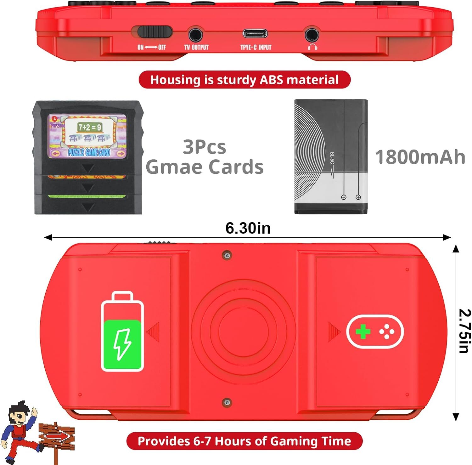 Portable Handheld Game Console 3″ HD Built-in 258 Games HD Classic Kids Toy Gift