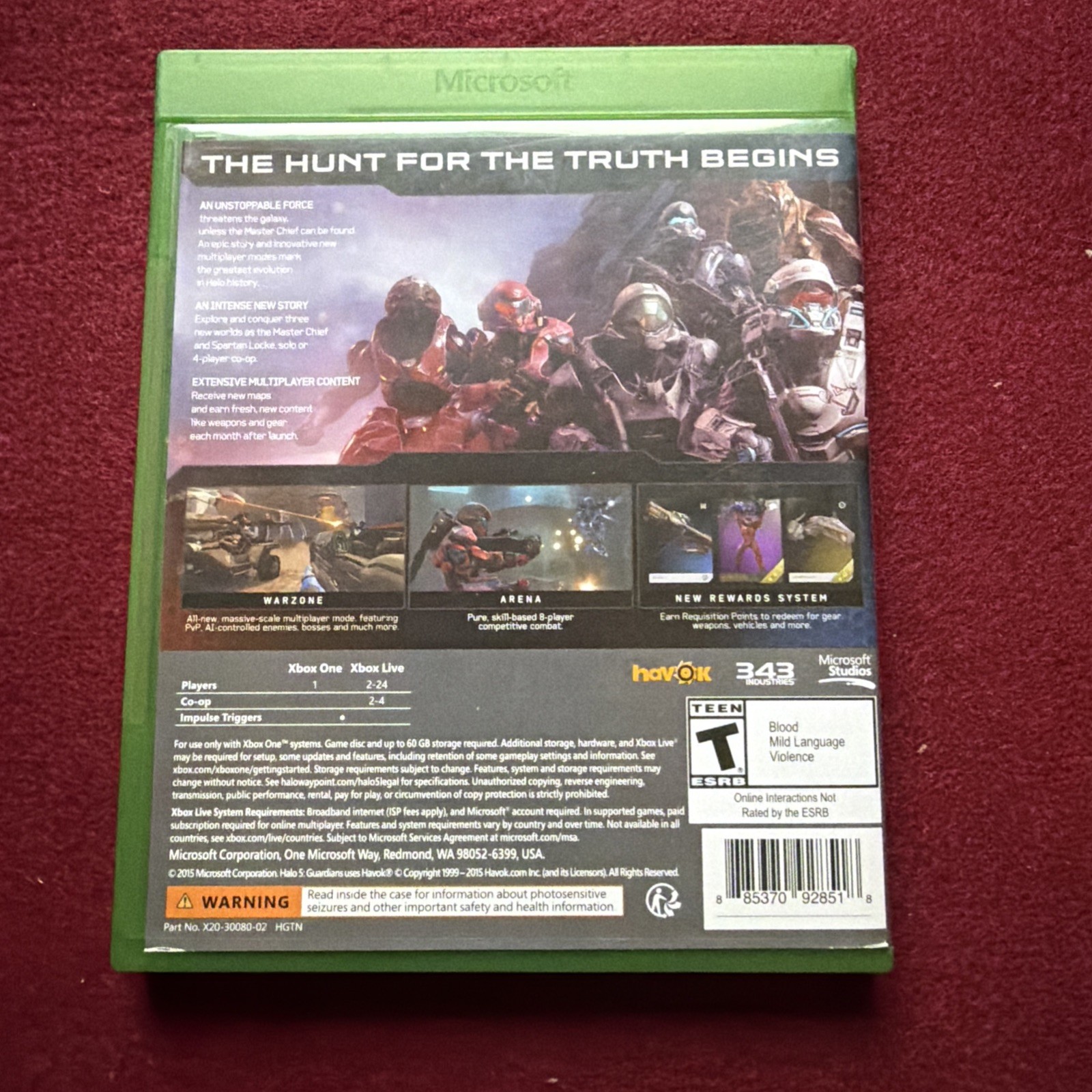 Microsoft Xbox One 1540 Black With Power, One Controller, And Halo 5 All Tested
