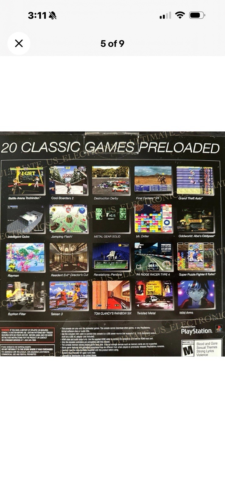 Sony PlayStation Classic Gray Console 20 Preloaded Games HDMI USB-A