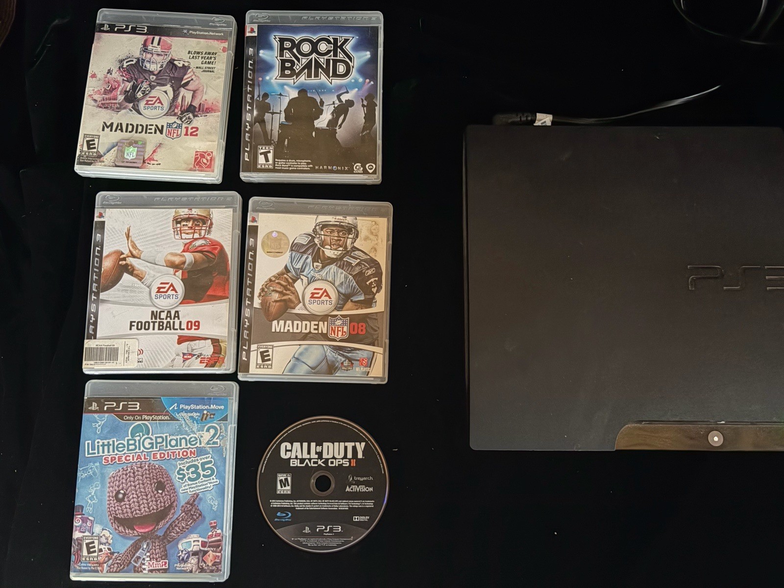 Sony PlayStation 3 PS3 120GB Black Console System Only CECH-2001A W/6 Games