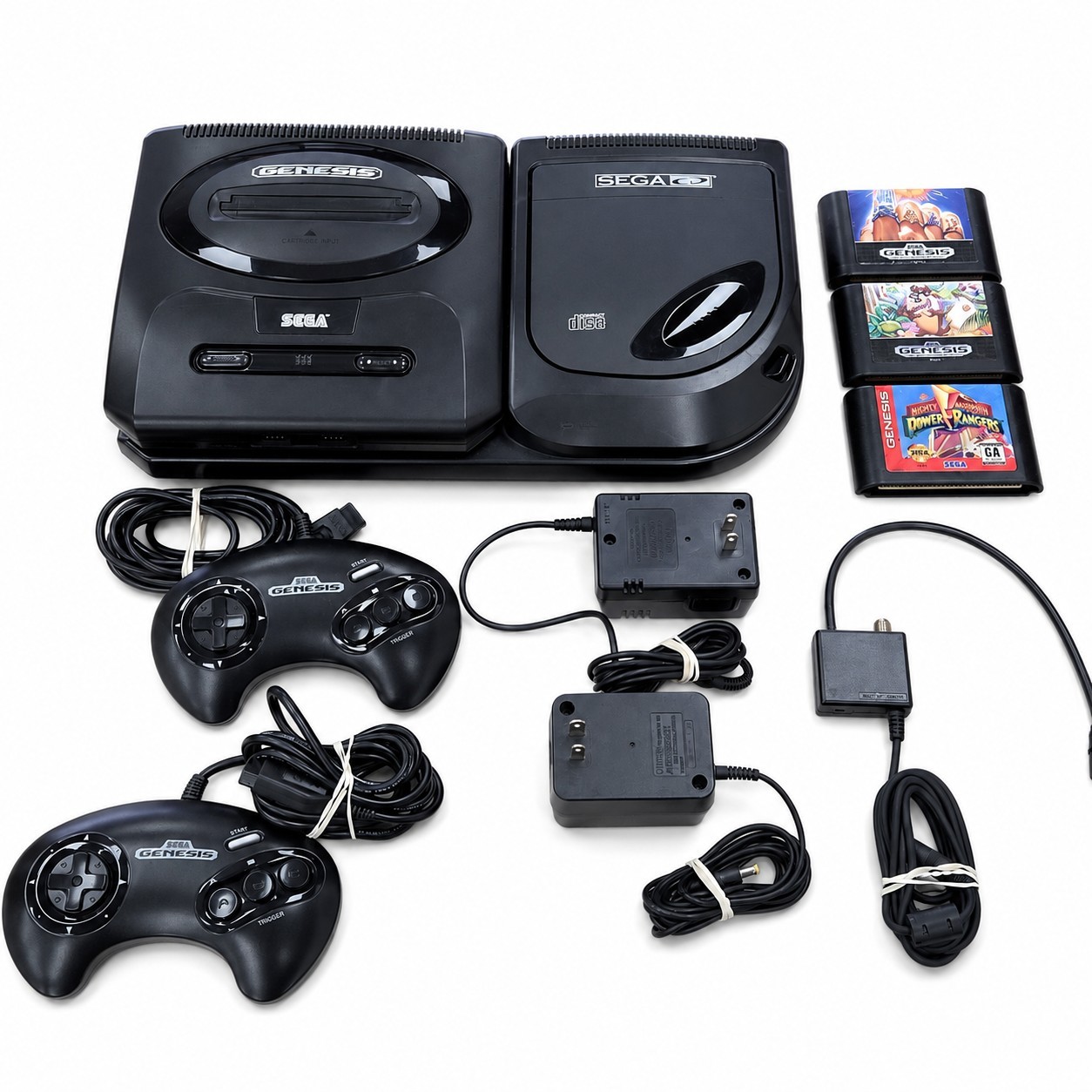 Sega Genesis Model 2, Sega CD MK-4102A Bundle Cords 2 Oem Controllers – TESTED
