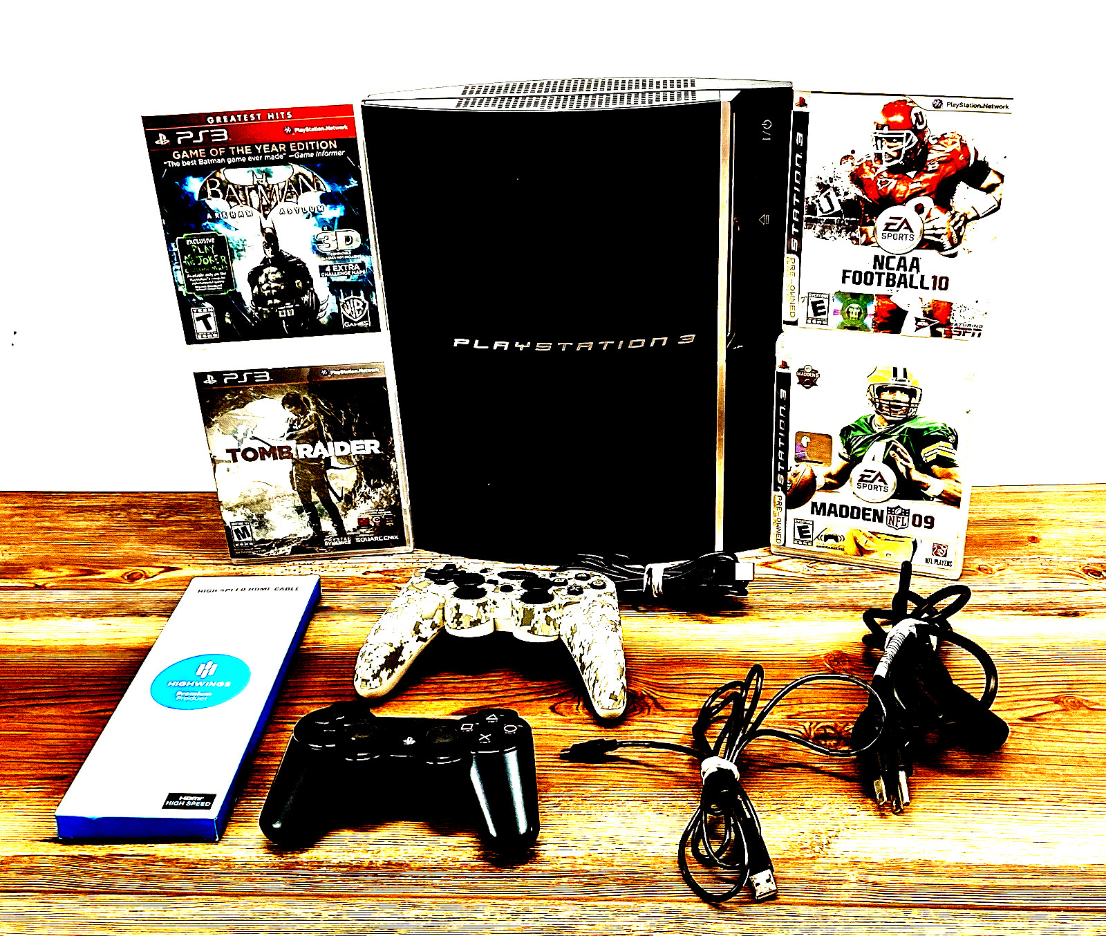 Sony PlayStation 3 PS3 Console Bundle 2 Controllers,4 Games, HDMI, Cables Tested