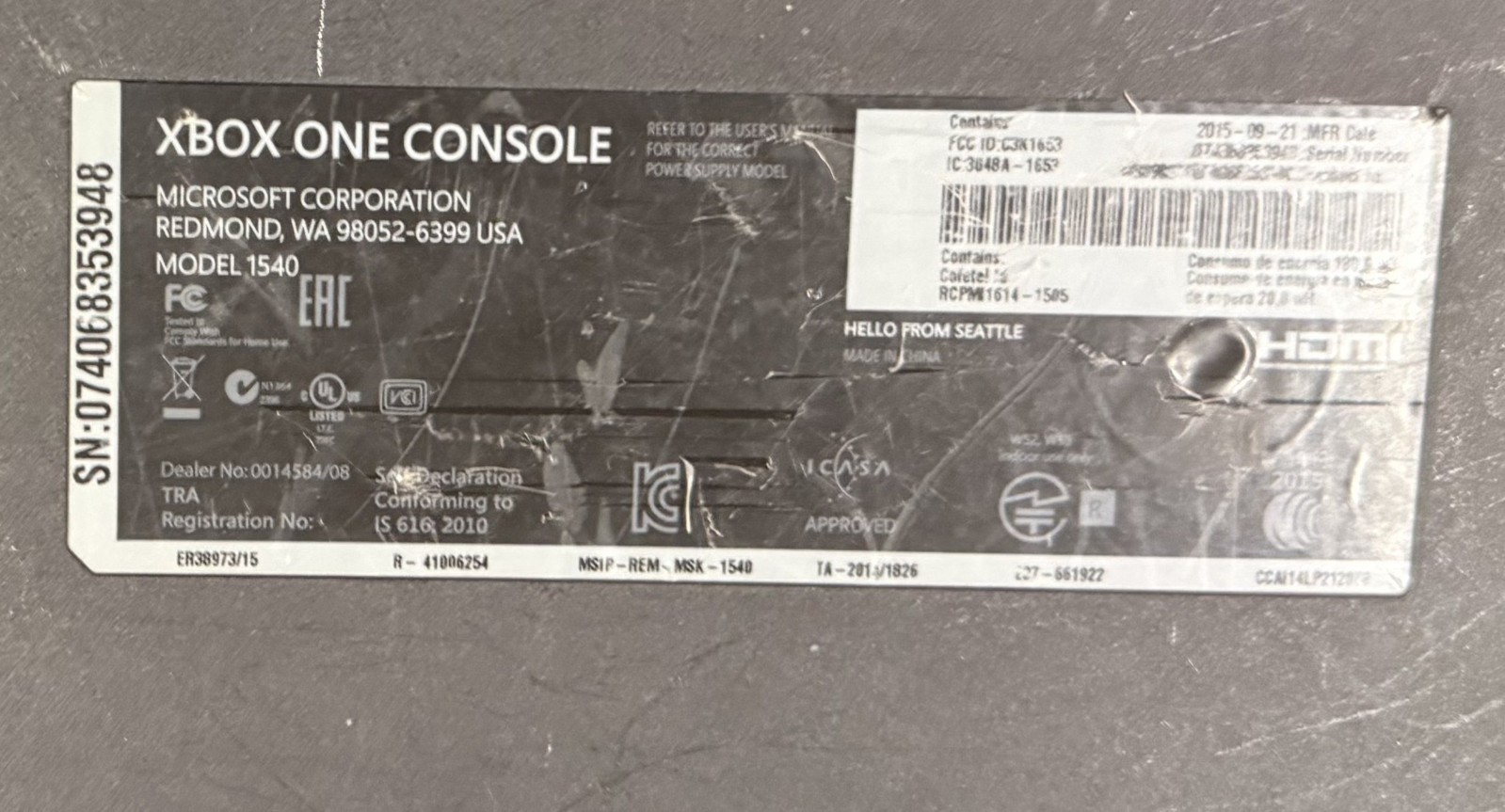 Black Xbox one console 1540 w OEM power adapter (2015) READ