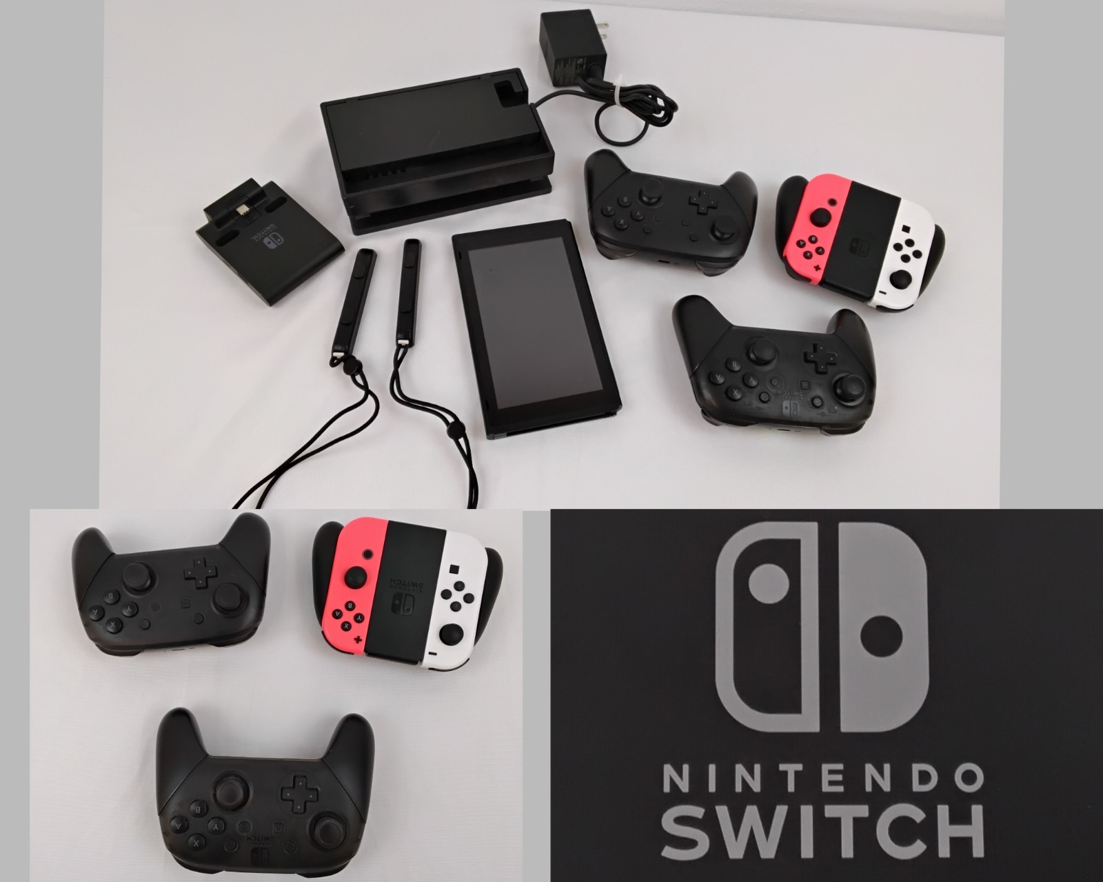 Nintendo Switch w/ White/Red Joycons, Z Pro Controllers, Charging Stand #Z5154
