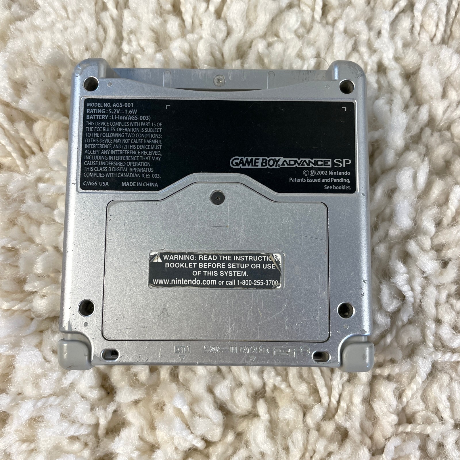 Nintendo Gameboy Advance GBA SP Platinum Silver Handheld Console System AGS-001