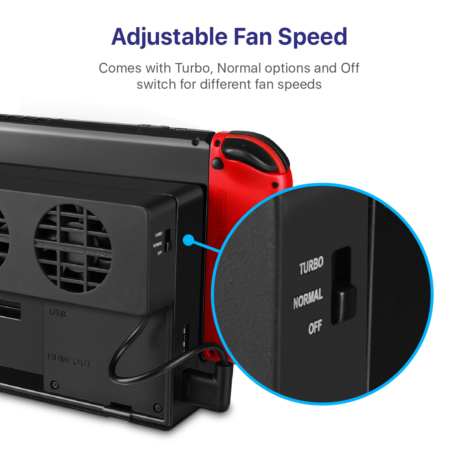 Nintendo Switch Cooling Fan Dock Mount Console Cooler 3-Fans Heat Exhaust Vent