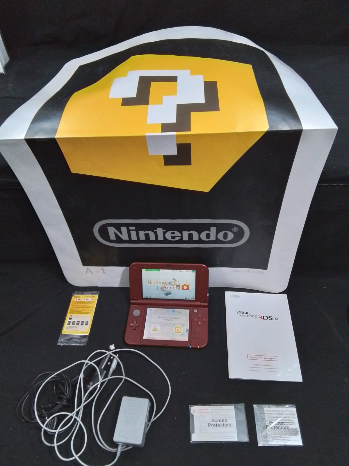 New Nintendo 3DS XL Red Handheld System +Charger +Stylus +4GB SD Card Excellent
