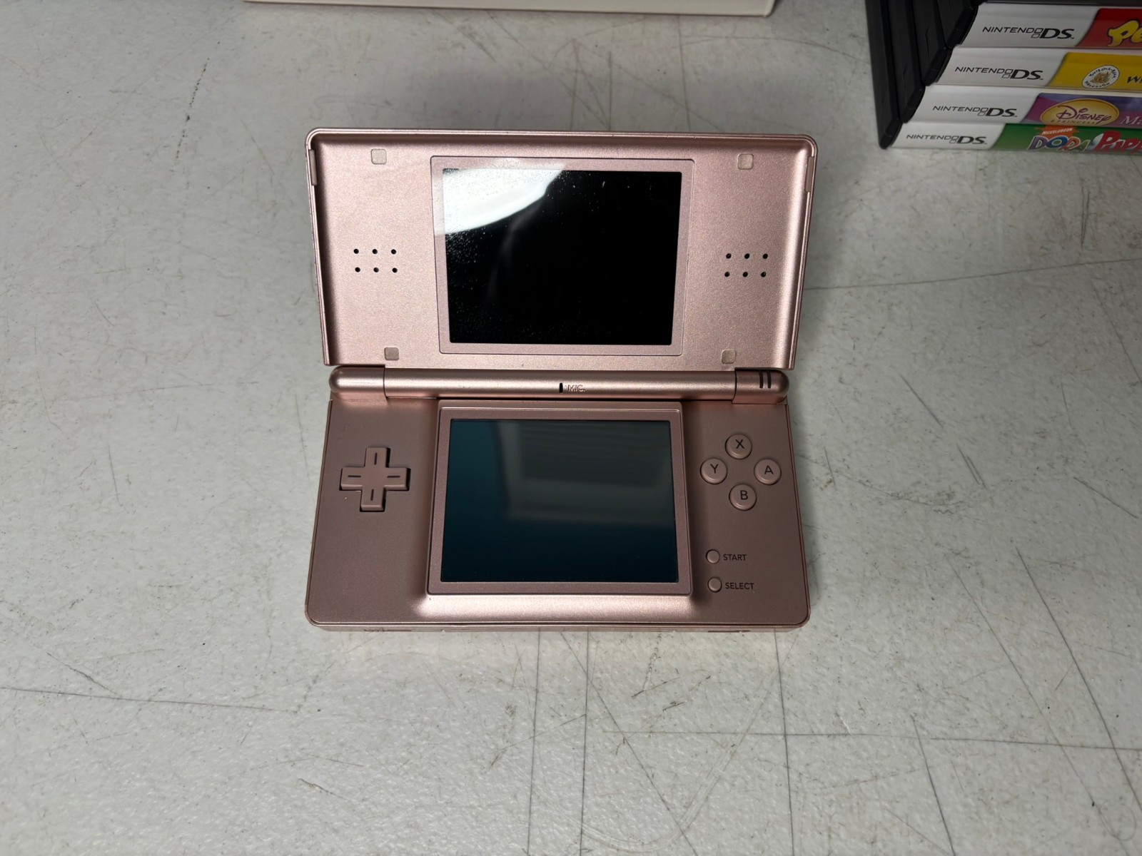 Nintendo DS Lite Metallic Rose w/ Box and 6 CIB Games Bundle