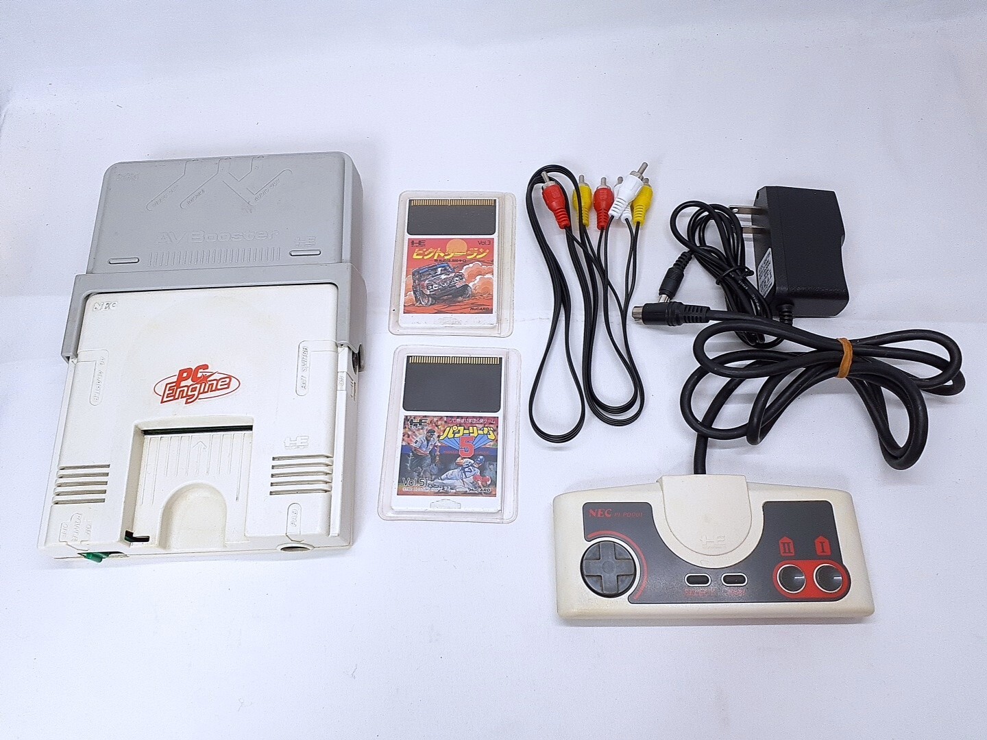 PC Engine console AV Booster +Victory Run Power League 5 set NTSC-J Tested