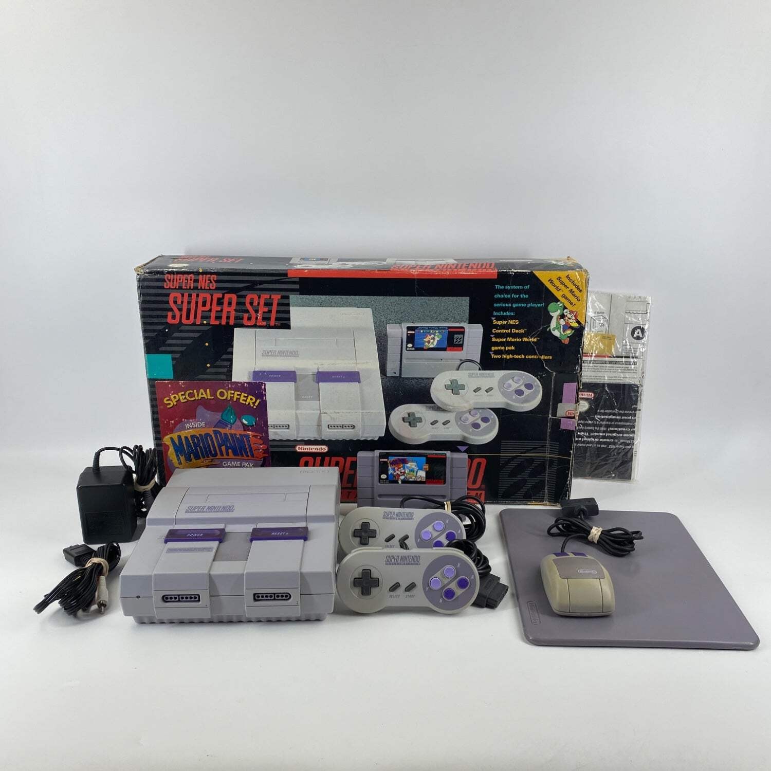 Super Nintendo SNES Super Set World Game Console SNS-001 With Mario Paint Bundle