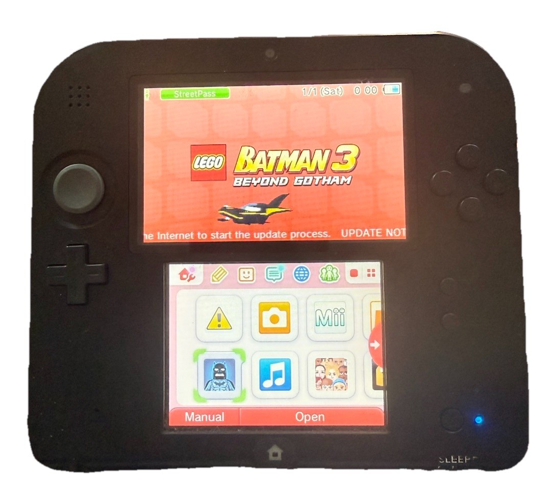 Nintendo 2DS Black And Red With Lego Batman Game And Third Party Charger