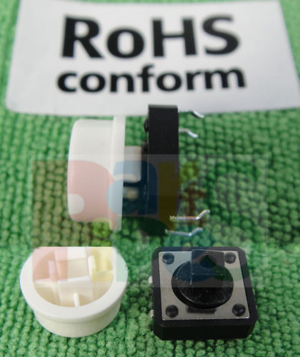 5 White Push Button Switch Momentary Tact & Caps