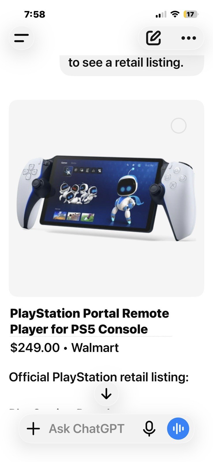 Sony PlayStation Portal Remote Player PS5 White/Black CFI-Y1001