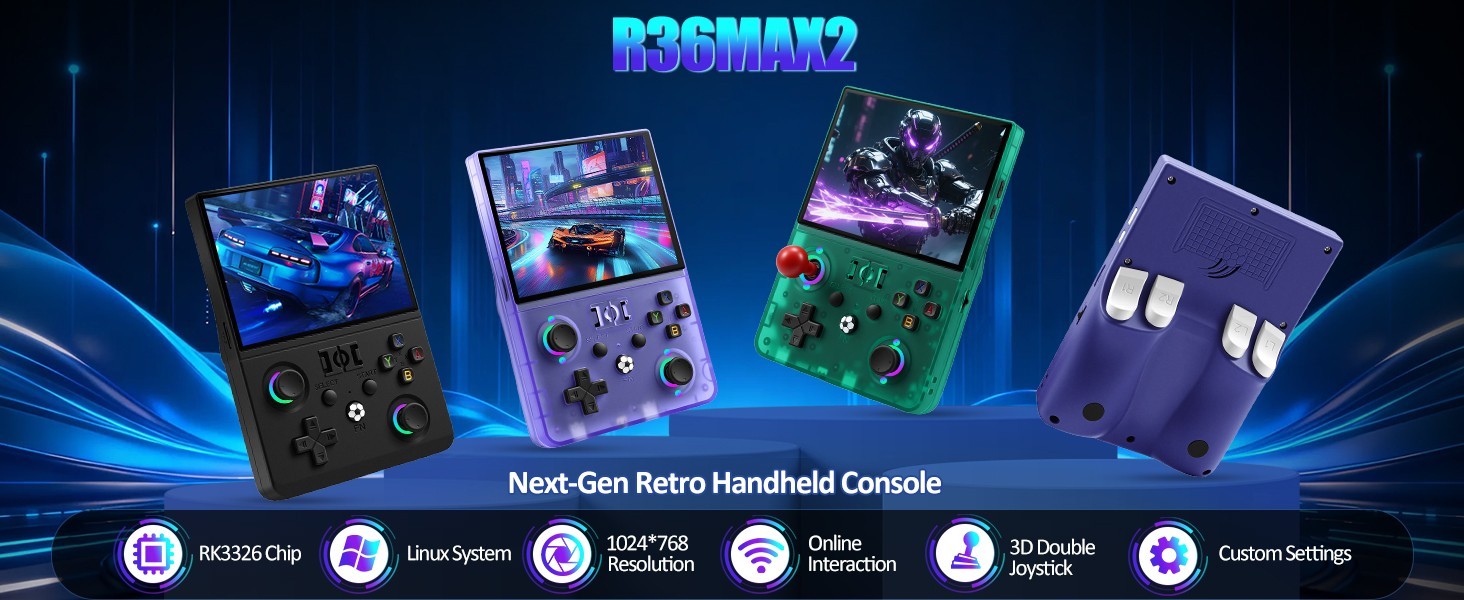 R36MAX 2 Retro Handheld Game Console 64 GB with 20,000+ Games and IPS HD Screen