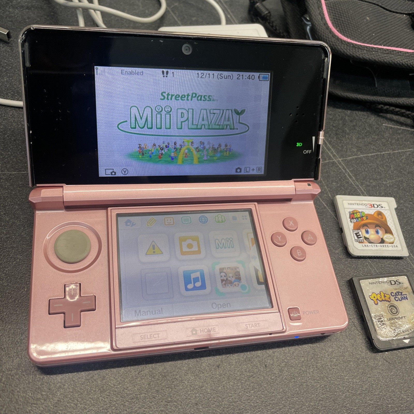 Nintendo 3DS Misty Pink + Extras – Tested Works – Super Mario Land 3DS 2GB Used