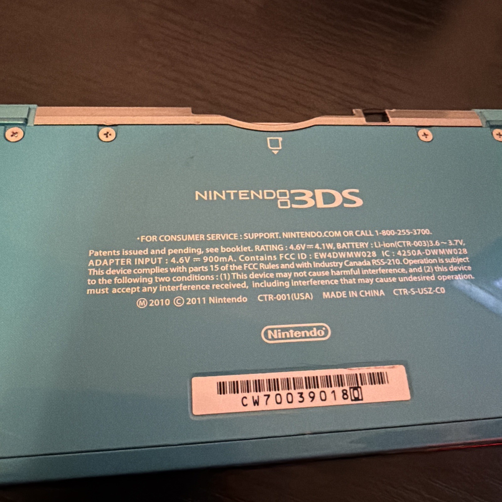 Nintendo 3DS CTR-001 (USA) Console Aqua Blue Stylus Charger SD Card