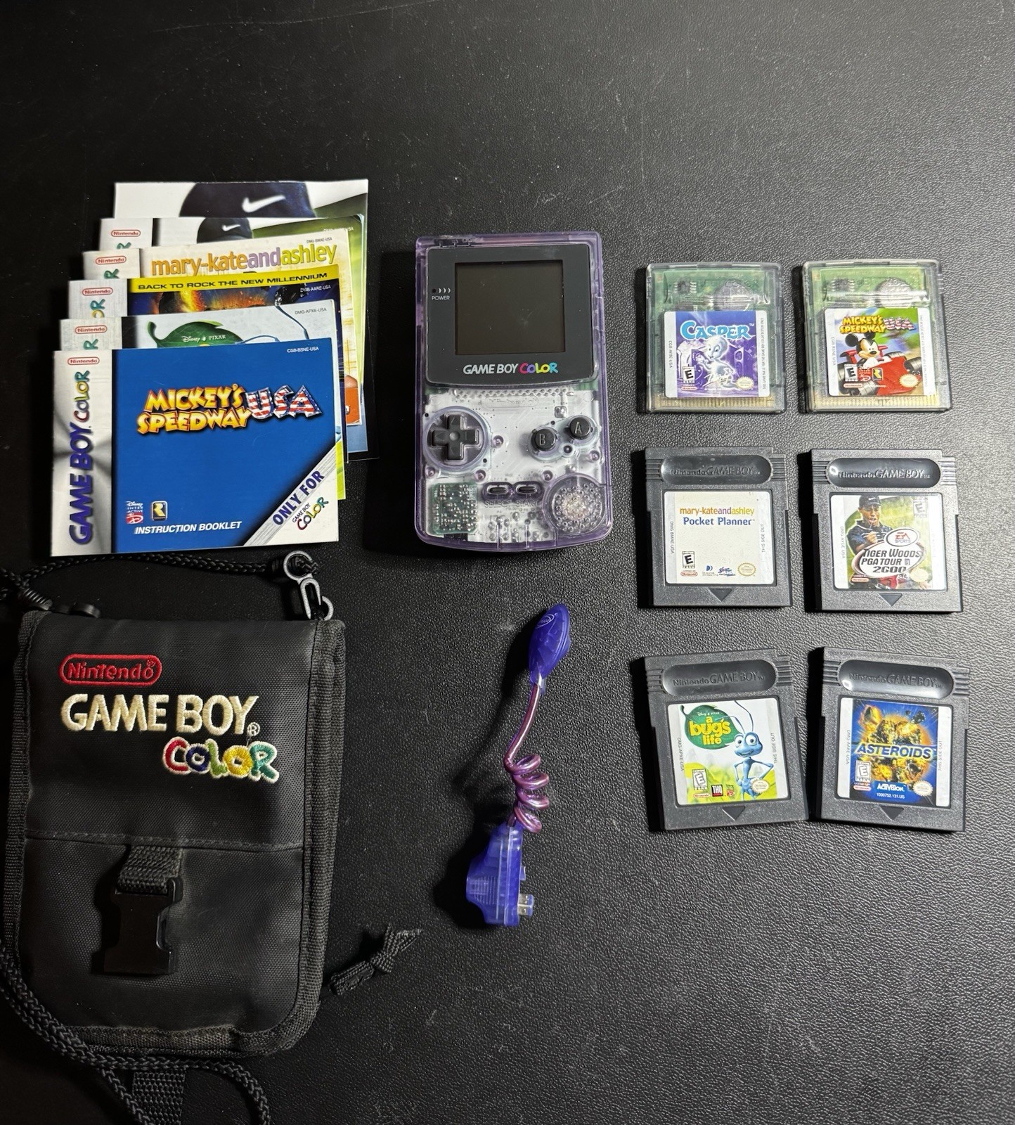 Nintendo Game Boy Color Atomic Purple W/6 Games Mickey Casper Tested Works Great