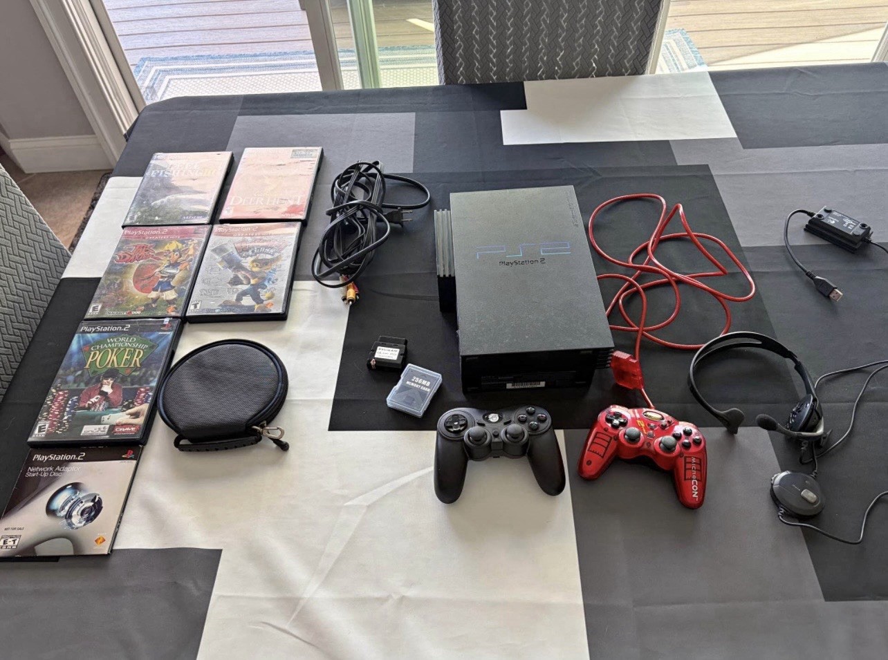 PlayStation 2 PS2 Fat Console Bundle Tested w/ 2 Controllers + 5 Games + Memory