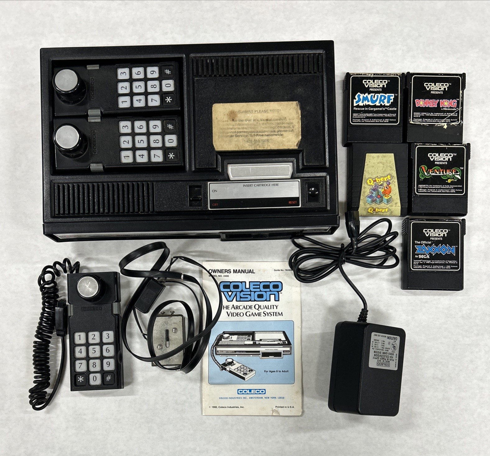 Coleco Vision Game Console Parts/Repair w/games and extra controller (UNTESTED)