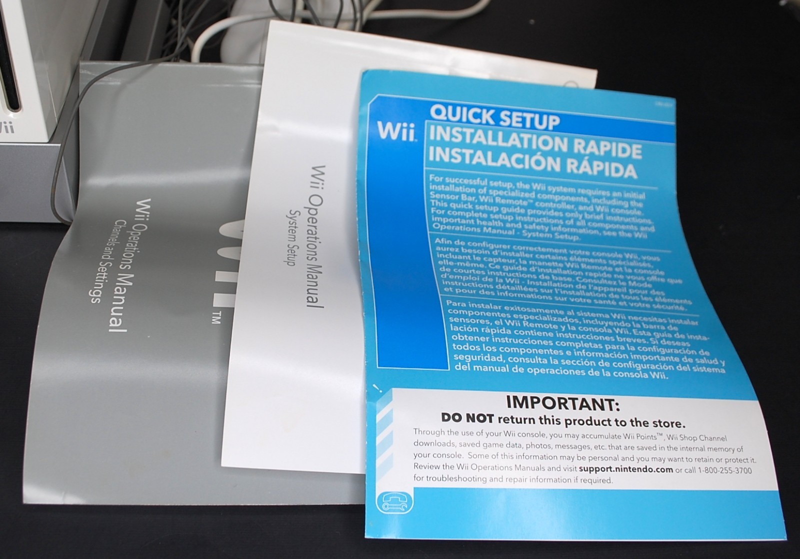 Nintendo Wii Console RVL-101 White Tested Cords Sensor Bar AV Cable Manuals