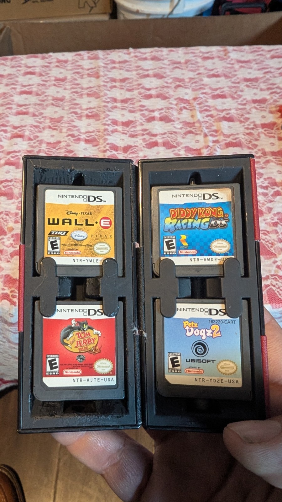 Nintendo DS Handheld System Crimson Red And Black With Charger And Blue Case