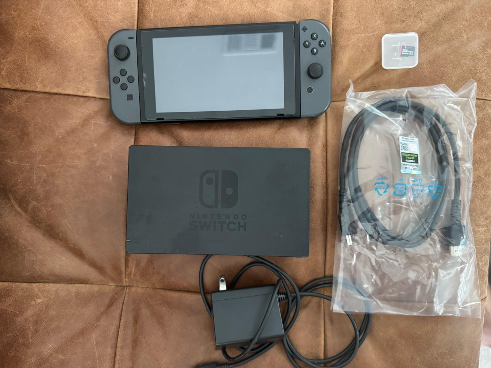 Nintendo Switch V1 Console Bundle + 256GB MicroSD + Mario Travel Case