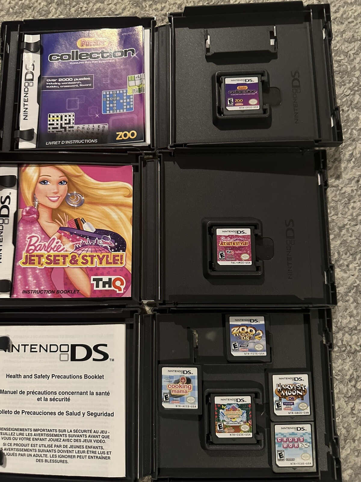 Nintendo DS Lite Bundle Lot Metallic Pink Console, 19 Games And Carrying Case