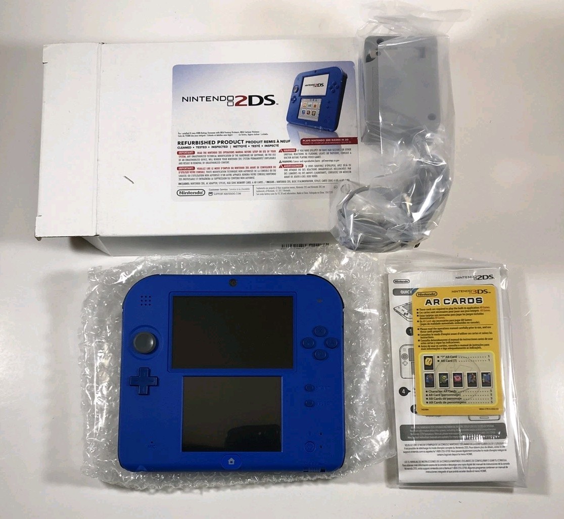 Nintendo 2DS Black + Electric Blue Console Handheld System, Charger/Stylus FAST