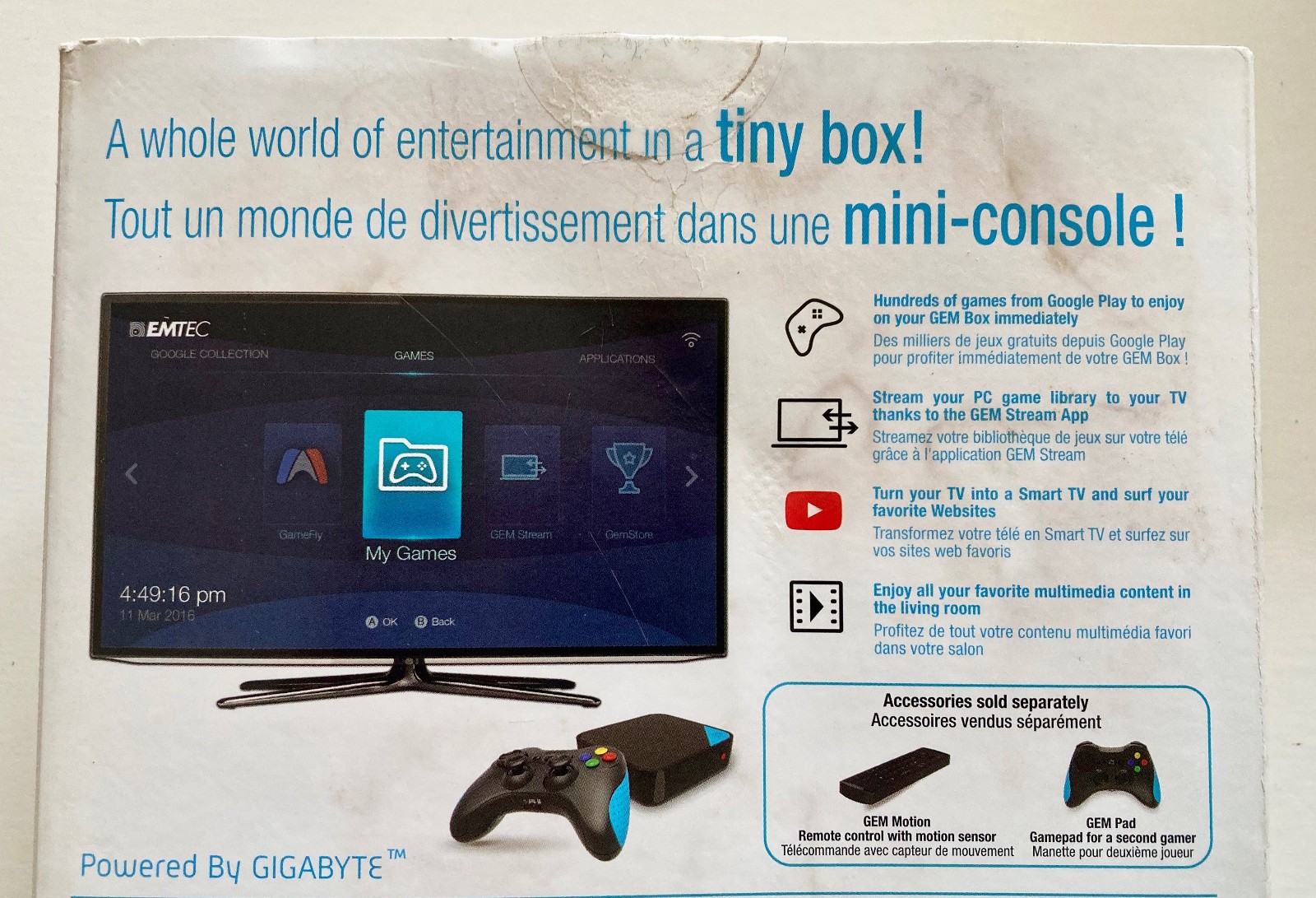 EMTEC Gem Box Android Game Console 1.5 GHz /1GB RAM/ 16GB Flash – NEW Read
