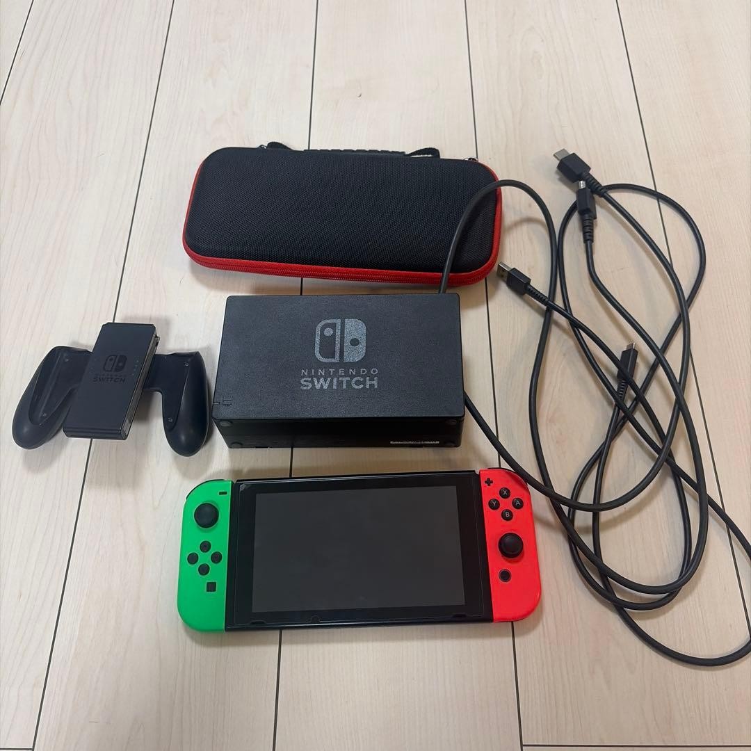 Nintendo Switch Console Neon Red Green + Dock Case Used Japan