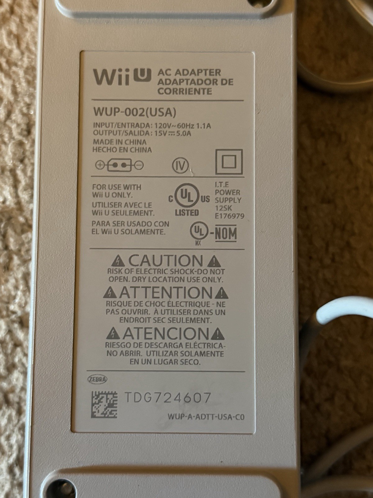 Nintendo Wii U WUP-101(02) Black Console Only With OEM Power Supply UNTESTED