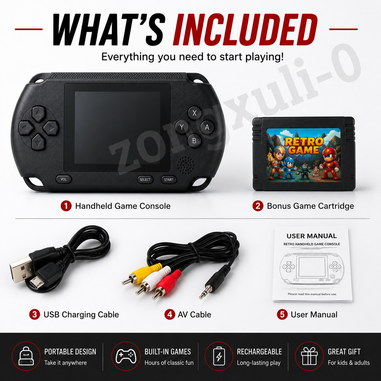 Portable Retro Gaming Console Handheld Arcade Game System Rechargeable 16 Bit