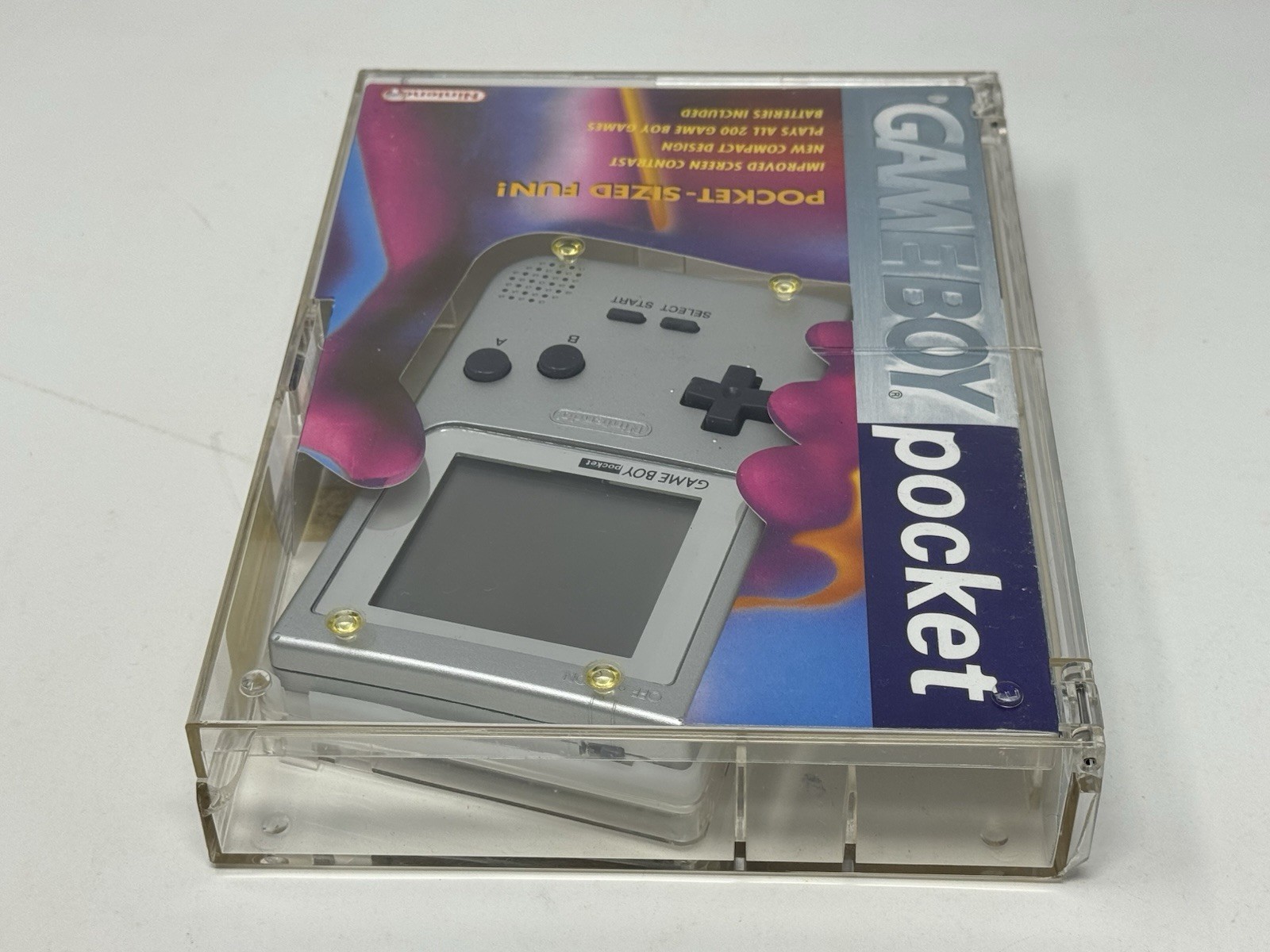 Nintendo Game Boy Pocket Silver Console CIB Clear Retail Box Hard Case