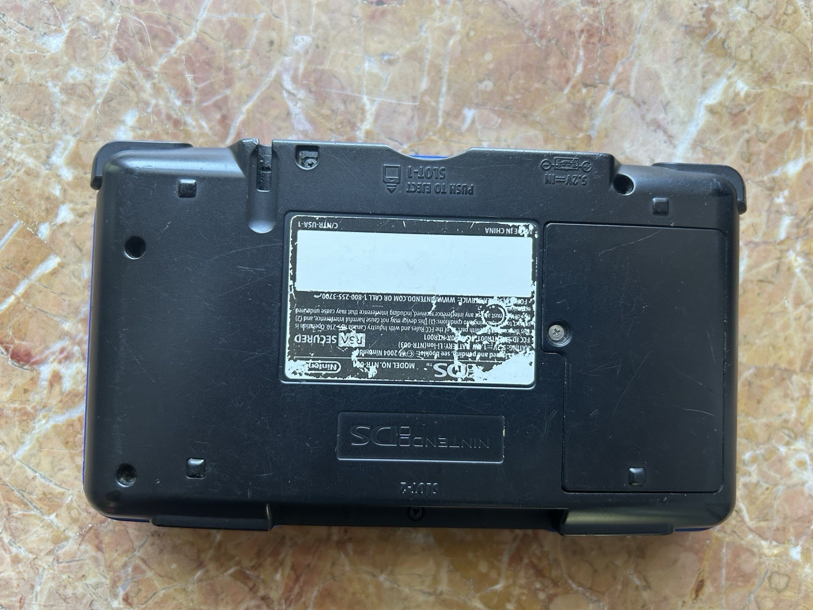 Nintendo DS Cobalt Blue NTR-001 WORKING, BUT BROKEN HINGE NO CHARGER (w/ Game)