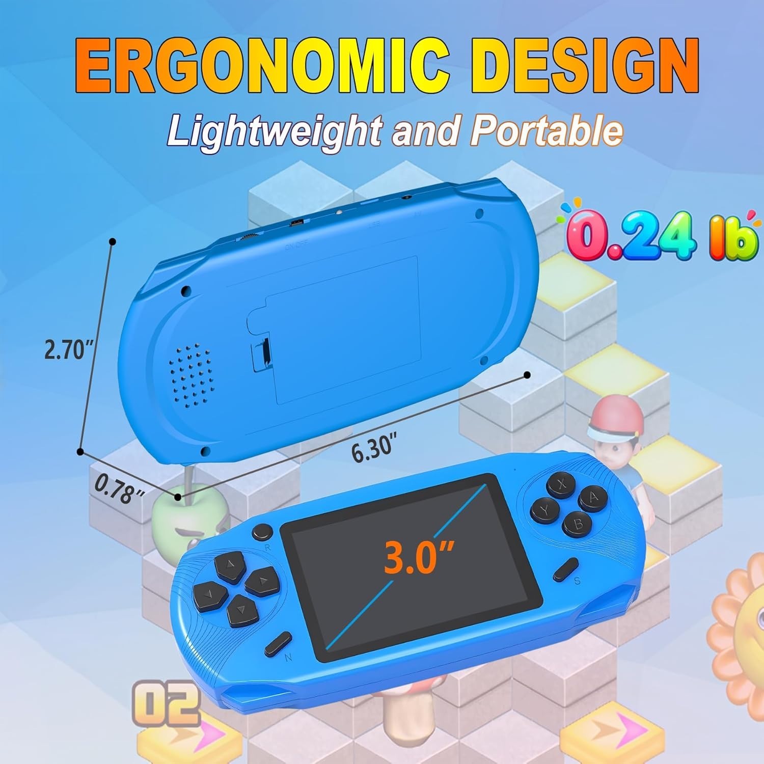 USB Rechargeable Handheld Game Player – 3.0” HD Screen, 100 Classic Games