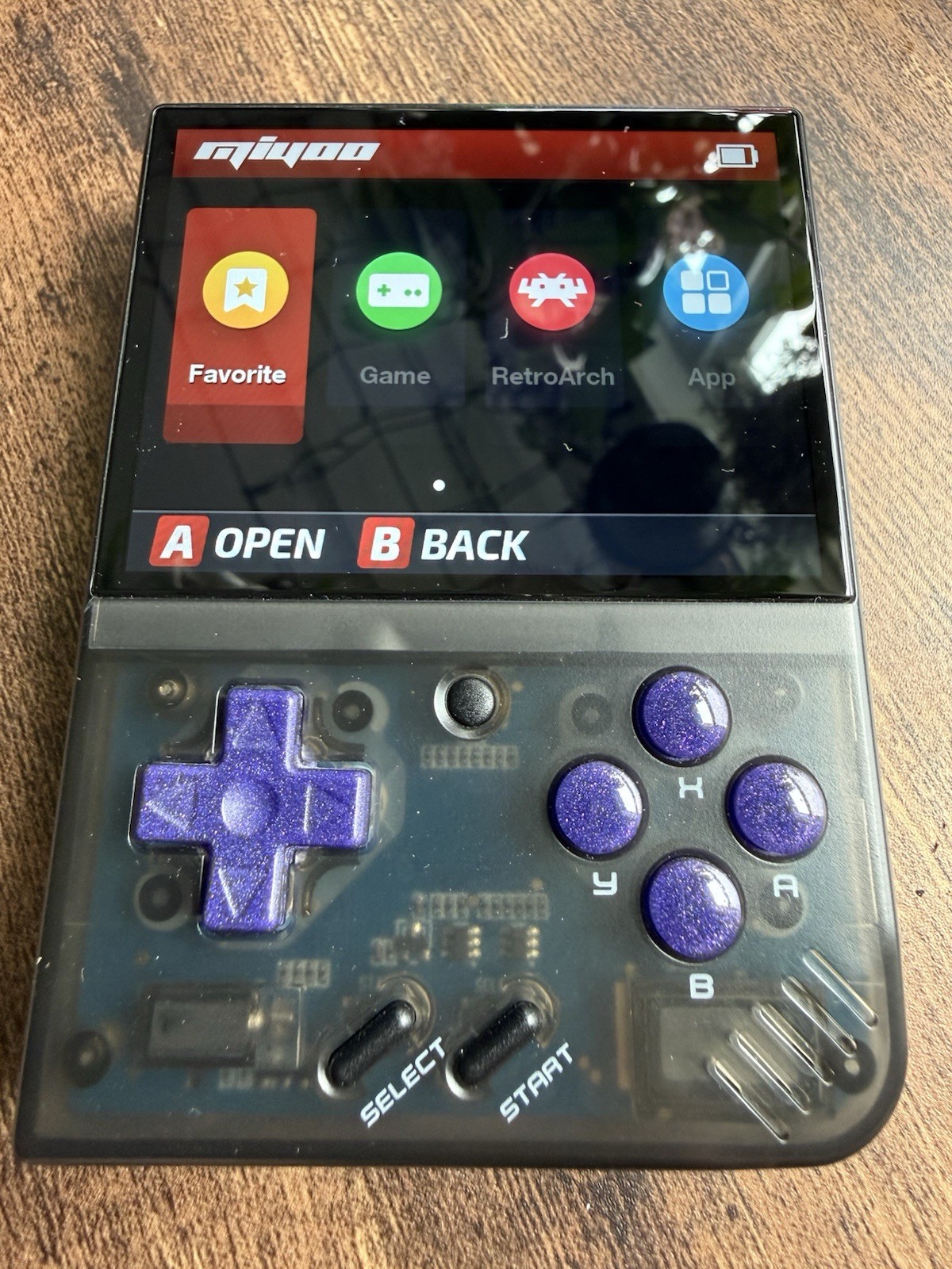 Miyoo Mini Plus Transparent Black – Custom Purple Buttons – Speaker Mod – Case