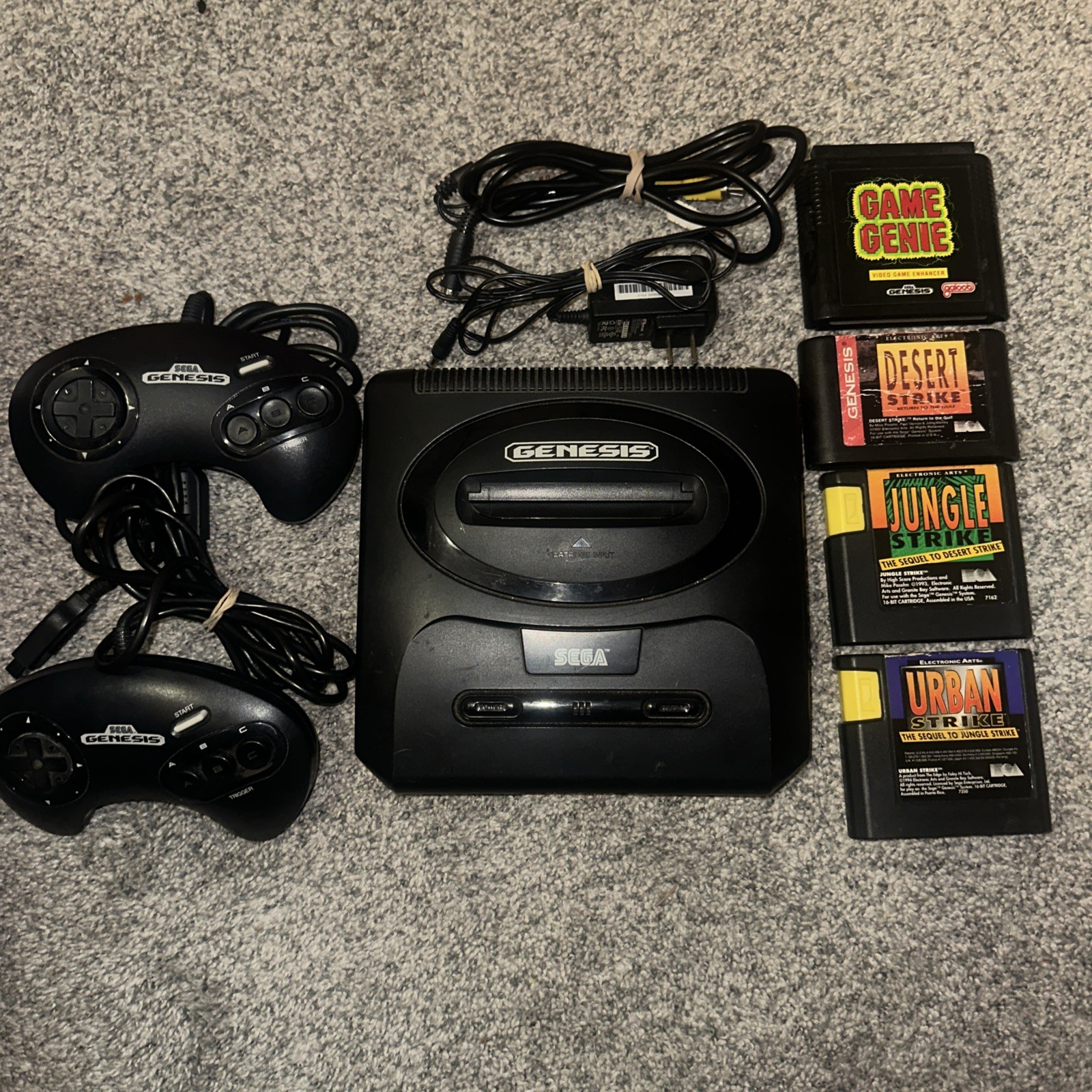 Original OEM Sega Genesis System Model 2 Console Game Genie & 3 Games
