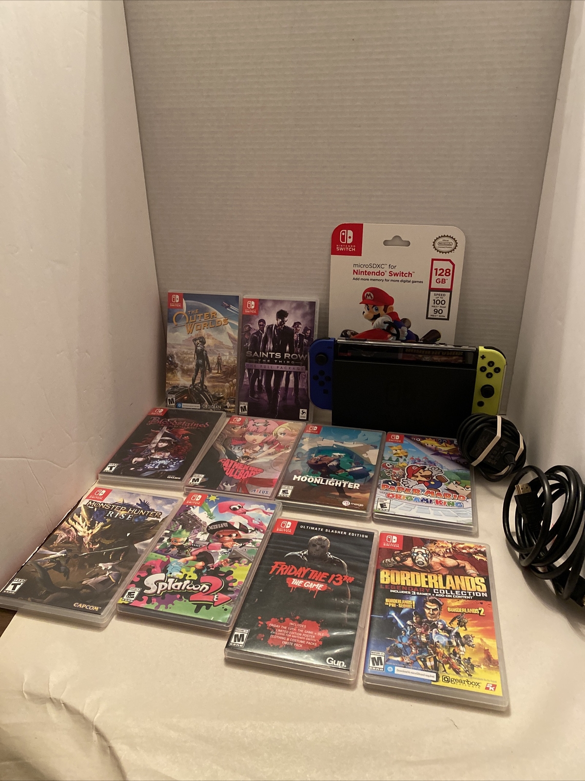 Nintendo Switch Console Joy Cons Controllers 10 Games New 128gb Memory Card Lot